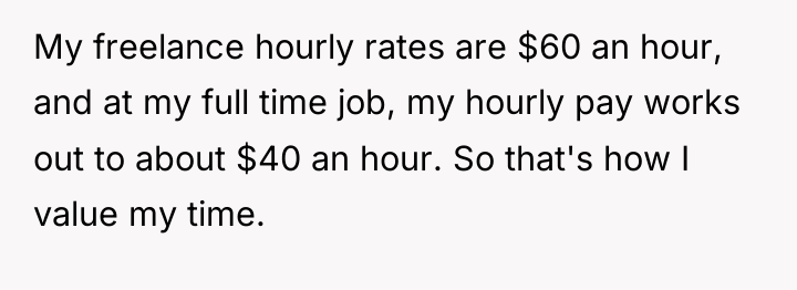 My freelance hourly rates are $60 an hour, and at...