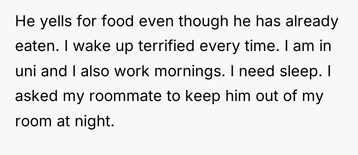 He yells for food even though he has already eaten....