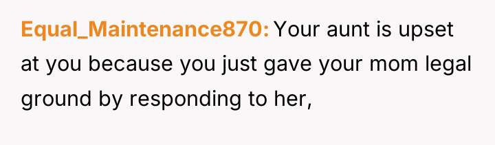 Equal_Maintenance870 Your aunt is upset at you because you just...