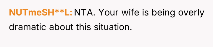 NUTmeSH**L NTA. Your wife is being overly dramatic about this...