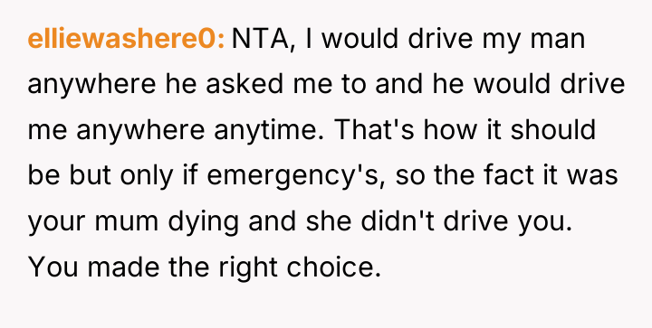 elliewashere0 NTA, I would drive my man anywhere he asked...