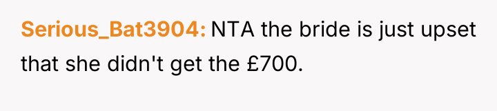 Serious_Bat3904 NTA the bride is just upset that she didn't...