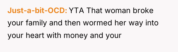 Just-a-bit-OCD YTA That woman broke your family and then wormed...