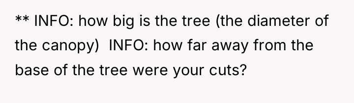 ** INFO: how big is the tree (the diameter of...