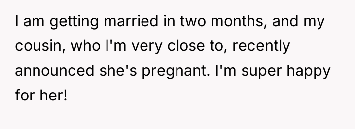 I am getting married in two months, and my cousin,...