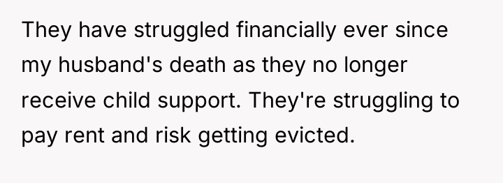 They have struggled financially ever since my husband's death as...