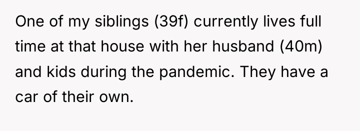 One of my siblings (39f) currently lives full time at...