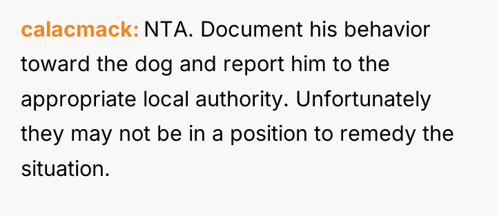 calacmack NTA. Document his behavior toward the dog and report...