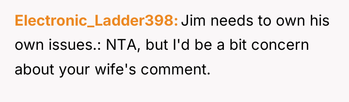 Electronic_Ladder398 Jim needs to own his own issues.: NTA, but...