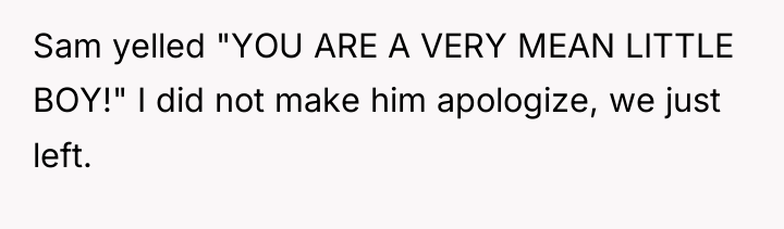 Sam yelled "YOU ARE A VERY MEAN LITTLE BOY!" I...