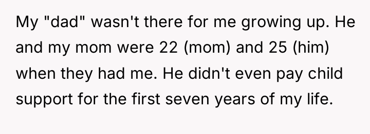 My "dad" wasn't there for me growing up. He and...