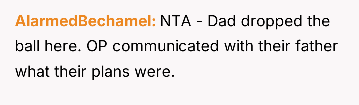 AlarmedBechamel NTA - Dad dropped the ball here. OP communicated...