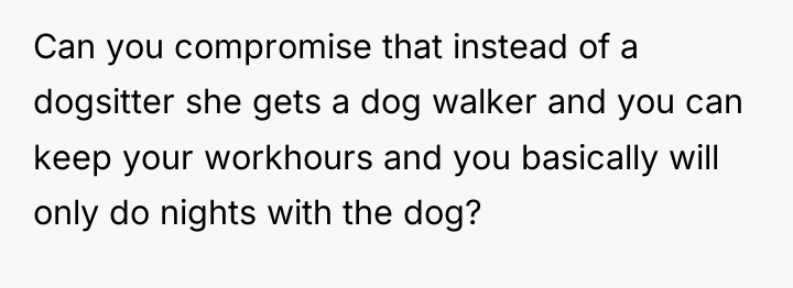 Can you compromise that instead of a dogsitter she gets...