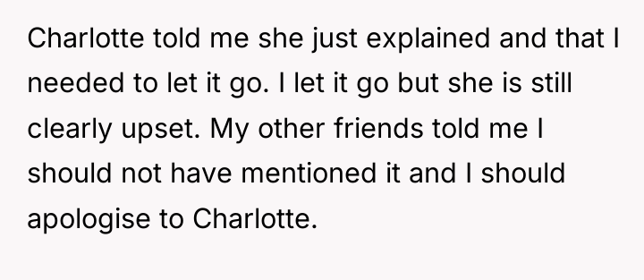 Charlotte told me she just explained and that I needed...