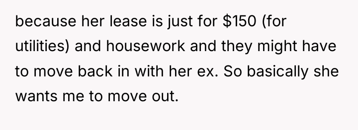because her lease is just for $150 (for utilities) and...
