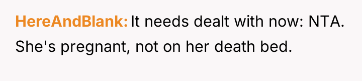 HereAndBlank It needs dealt with now: NTA. She's pregnant, not...