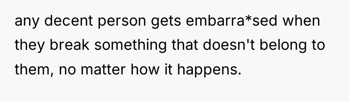 any decent person gets embarra*sed when they break something that...