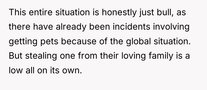 This entire situation is honestly just bull, as there have...