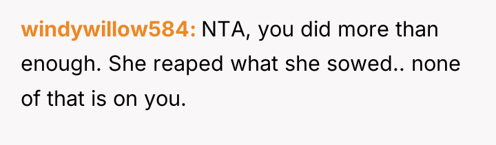 windywillow584 NTA, you did more than enough. She reaped what...