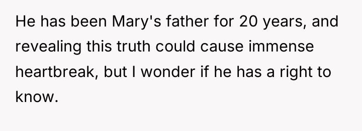 He has been Mary's father for 20 years, and revealing...