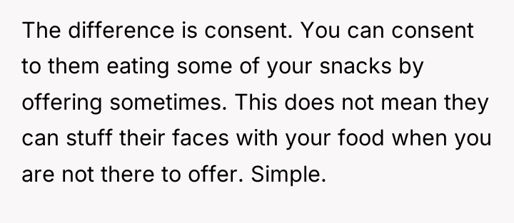 The difference is consent. You can consent to them eating...