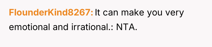 FlounderKind8267 It can make you very emotional and irrational.: NTA.