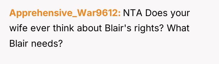 Apprehensive_War9612 NTA Does your wife ever think about Blair's rights?...