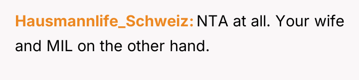 Hausmannlife_Schweiz NTA at all. Your wife and MIL on the...