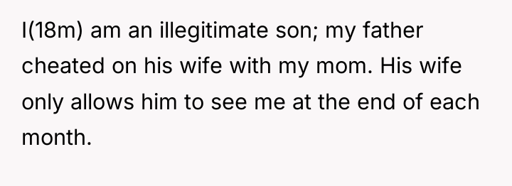 I(18m) am an illegitimate son; my father cheated on his...