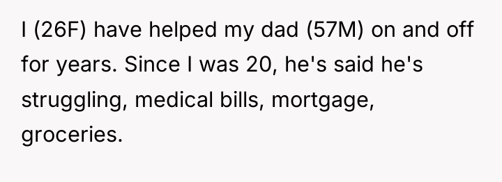 I (26F) have helped my dad (57M) on and off...