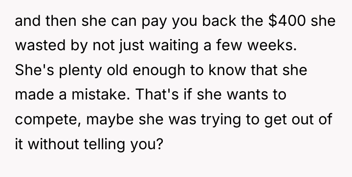 and then she can pay you back the $400 she...