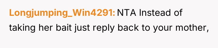 Longjumping_Win4291 NTA Instead of taking her bait just reply back...