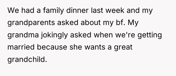 We had a family dinner last week and my grandparents...