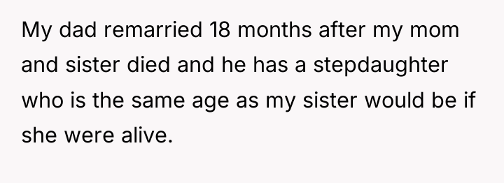 My dad remarried 18 months after my mom and sister...