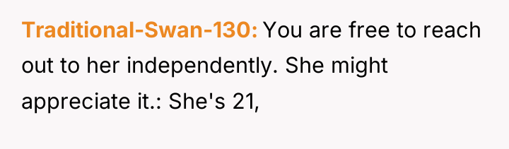 Traditional-Swan-130 You are free to reach out to her independently....