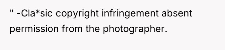 " -Cla*sic copyright infringement absent permission from the photographer.