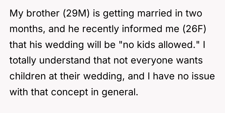 My brother (29M) is getting married in two months, and...