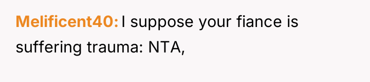 Melificent40 I suppose your fiance is suffering trauma: NTA,