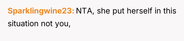 Sparklingwine23 NTA, she put herself in this situation not you,