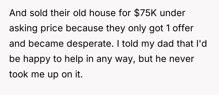 And sold their old house for $75K under asking price...