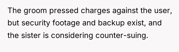 The groom pressed charges against the user, but security footage...
