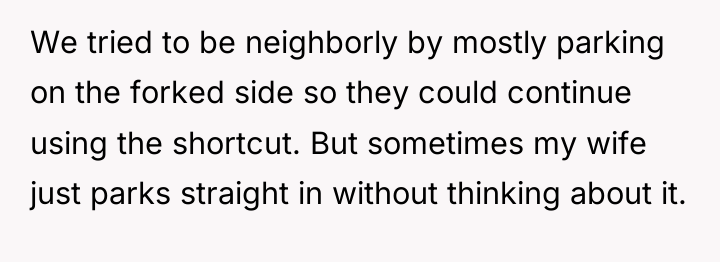 We tried to be neighborly by mostly parking on the...