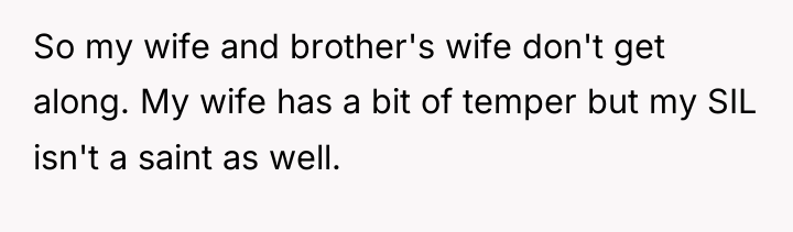 So my wife and brother's wife don't get along. My...