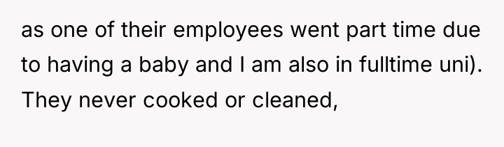 as one of their employees went part time due to...