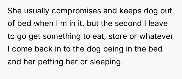 She usually compromises and keeps dog out of bed when...