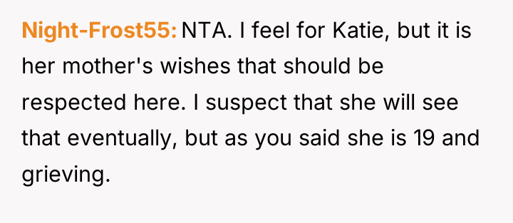 Night-Frost55 NTA. I feel for Katie, but it is her...