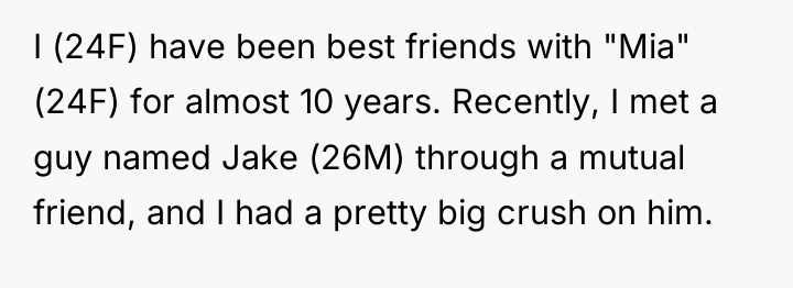 I (24F) have been best friends with "Mia" (24F) for...