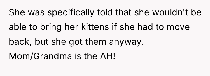 She was specifically told that she wouldn't be able to...