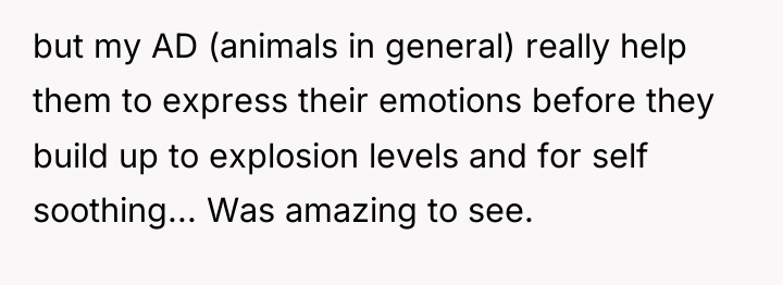 but my AD (animals in general) really help them to...