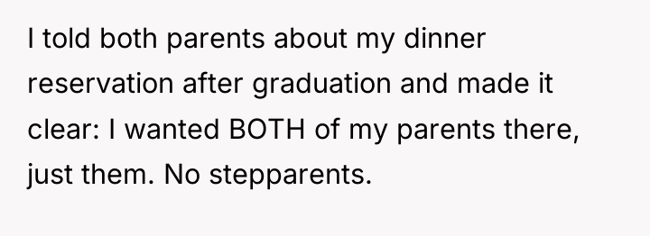 I told both parents about my dinner reservation after graduation...